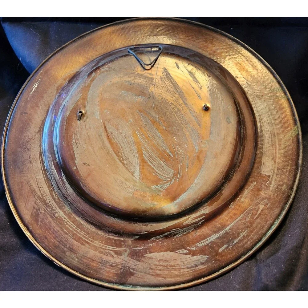 Vintage Peru Copper Metal Decorative Plate Handpainted